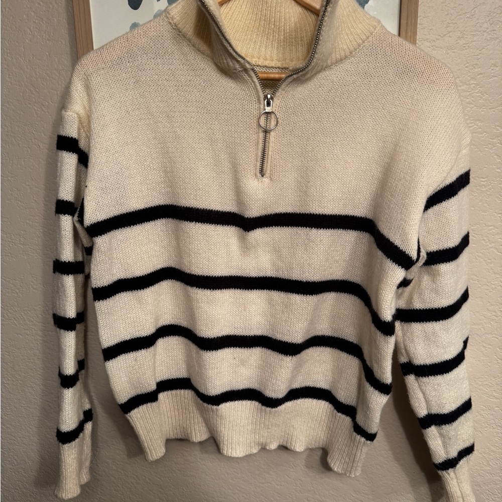 Striped Cream and Black Women's Sweater